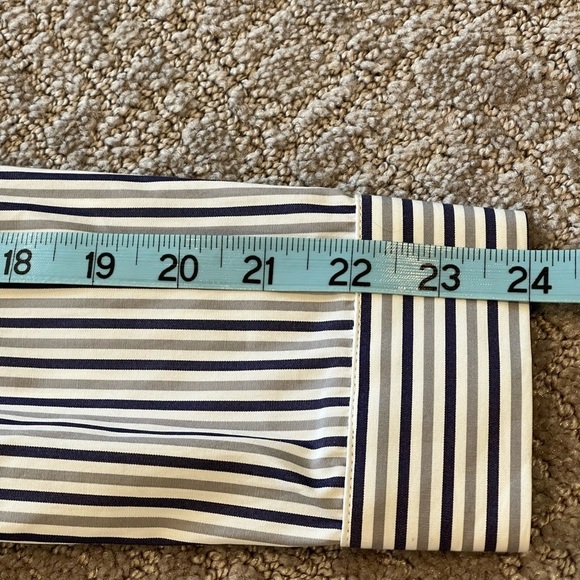 Milly Fractured Sleeve Gray Striped Button Down, Long Sleeve Cotton Blouse, 10 - Picture 12 of 16